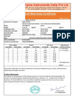 Test and Warranty Certificate: Kains Instruments India PVT LTD