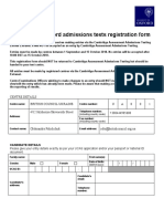 University of Oxford Admissions Tests Registration Form