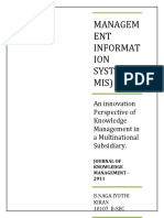 Managem ENT Informat ION Systems (Mis) : An Innovation Perspective of Knowledge Management in A Multinational Subsidiary