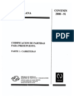 Covenin 2000-1991 Sector Codificacion de Partidas para Prespuestos Parte 1-Carreteras