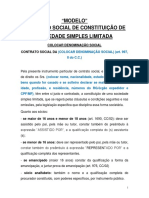 Modelo de Contrato Social de Constituição de Sociedade Simples Limitada