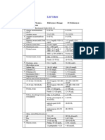 Blood, Plasma, Serum Reference Range SI Reference: Lab Values