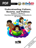 Understanding Culture, Society, and Politics: Quarter 2 - Module 8: Functions and Importance of Education in The Society