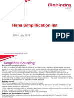 Hana Simplification List: 30th July 2018