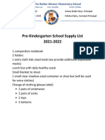 Pre-Kindergarten School Supply List 2021-2022