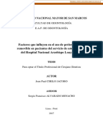 Factores Que Influyen en El Uso de Prótesis Parcial Removible en Pacientes Del Servicio de Estomatología Del Hospital Nacional Arzobispo Loayza, 2017