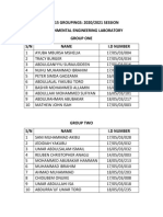 CWE415 GROUPINGS: 2020/2021 SESSION Environmental Engineering Laboratory Group One S/N Name I.D Number