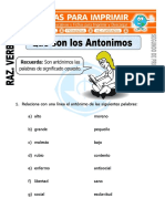 Ficha de Que Son Los Antonimos para Segundo de Primaria