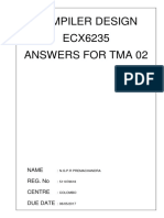 Compiler Design ECX6235 Answers For Tma 02: Name Reg. No Centre Due Date