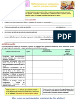 EdA 6 - Arte y Cultura - Ficha de Reflexión y Autoevaluación 1ro y 2do