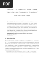 Crítica A La Tecnología de La Teoría Neoclásica Del Crecimiento Económico, Laura Iñiguez