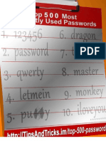 TOP 500 Most Common Passwords Used Online