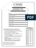 Mathematics Paper For 2018 Entry - Test 2: Read The Following Carefully