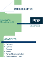 Business Letter: Submitted To: Mrs Ashima Joshi Submitted By: Swati MBA (2 Sem)