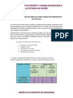 Calculo de Cadena y Sproket en Relacion A La Potencia de Diseño