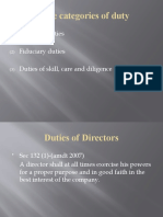 Three Categories of Duty: Statutory Duties Fiduciary Duties Duties of Skill, Care and Diligence