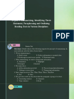 Lesson 2-Summarizing, Identifying Thesis Statement, Paraphrasing and Outlining Reading Texts in Various Disciplines