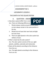 Assignment No 1 Geography Lesson 1 The Earth in The Solar System A. Question - Answers