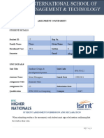 Assignment Cover Sheet: Sthapa@ismt - Edu.np