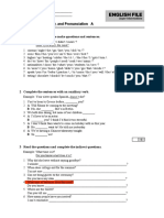 File Test 1 Grammar, Vocabulary, and Pronunciation A: Grammar 1 Order The Words To Make Questions and Sentences