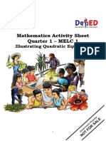 Mathematics Activity Sheet Quarter 1 - MELC 1: Illustrating Quadratic Equations