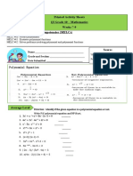 Printed Activity Sheets QI Grade 10 - Mathematics Weeks 7-9: Polynomial Equation