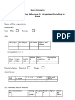 Questionnaire Consumer Buying Behaviour in Organized Retailing in Pune