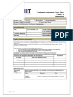 Continuous Assessment Cover Sheet Faculty of Engineering: Thermodynamics