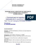 Comment Peut-On Exporter La Poterie Marocaine Sur Le Marché de L'afrique Du Sud Cas de L'entreprise POTERIE HARIKY