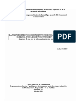 La Transformation Des Produits Agricoles Locaux Au Burkina Faso: Des Innovations en Echec Analyse de Cas Sur La Méconnaissance Du Marché