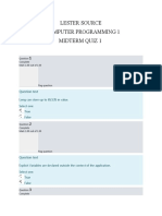 Lester Source Computer Programming 1 Midterm Quiz 1: Question Text