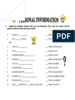 A. Complete The Following Sentences With Your Own Information. Then, Match The Answers With The Questions. Write The Number On The Line Provided