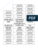 Mtb-Mle Filipino English ESP Math Science P.E. Music ART Health