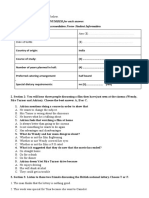 Write ONE WORD AND/OR A NUMBER For Each Answer. Accomodation Form-Student Information