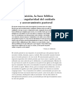 La Misión, La Base Bíblica y La Singularidad Del Cuidado y Asesoramiento Pastoral