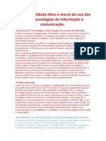 Responsabilidade Etica e Moral Do Uso Das Novas Tecnologias de Informaã Ã o e Comunicaã Ã o