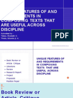 Unique Features of and Requirements in Composing Texts That Are Useful Across Discipline