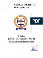 H.P. Technical University Hamirpur (HP) : Syllabus (Effective From The Session: 2015-16) Master of Business Administration