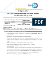 Assignment-2: MGT402 - Entrepreneurship and Small Business