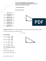 Review Notes in Plane Trigonometry Functions of A Right Triangle (SOH-CAH-TOA)