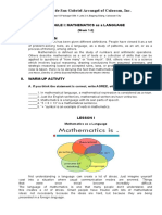 Colegio de San Gabriel Arcangel of Caloocan, Inc.: Module I: Mathematics As A Language