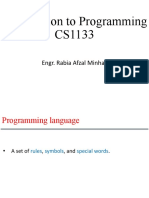 Introduction To Programming CS1133: Engr. Rabia Afzal Minhas