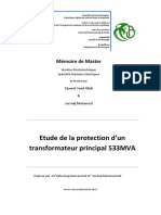 Etude de La Protection D'un Transformateur Principal 533MVA: Mémoire de Master