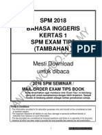 SPM 2018 Bahasa Inggeris Kertas 1 SPM Exam Tips (Tambahan) : Mesti Download Untuk Dibaca