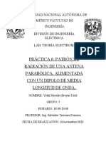 Práctica 6: Patrón de Radiación de Una Antena Parabólica, Alimentada Con Un Dipolo de Media Longitud de Onda