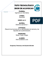 Funciones de Un Administrador de Memoria y Los Requisitos de La Administración