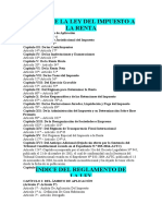 Índice de La Ley y Reglamento Del Impuesto A La Renta.