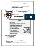 Avaliação de Ensino Religioso II Unidade