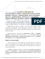 Remuneração - Conceitos, Diferença de Remuneração e Salário, Adicionais (Horas Extras, Trabalho Noturno, Insalubridade, Periculosidade, Abonos