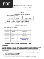 Darbari Lal DAV Model School: Datesheet For Revision Test I (2021-22) Class X Co-Scholastic (Online)